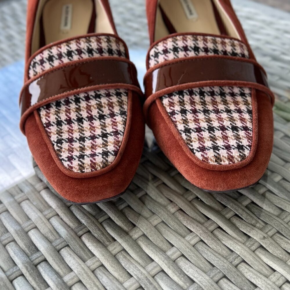 Alex Marie Phaidia Suede Houndstooth Block Heel Pumps Size 8.5 Maroon Brown - Picture 11 of 11